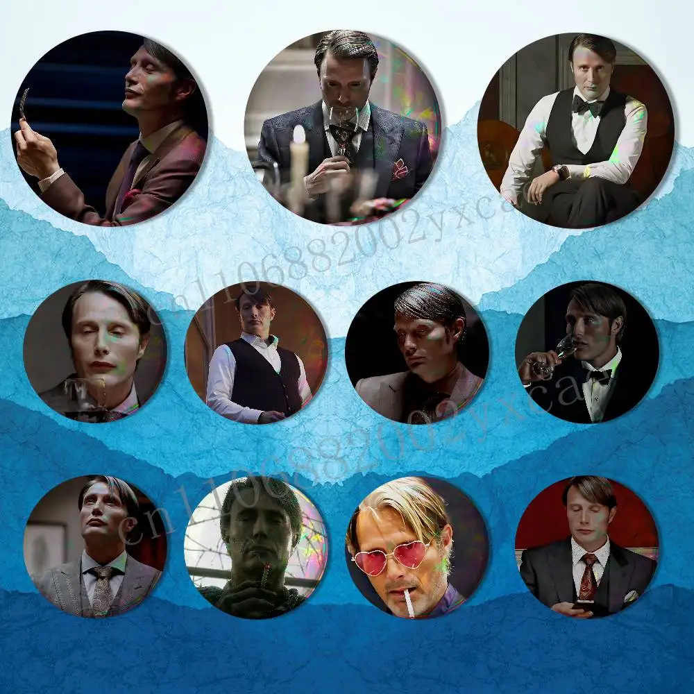 

Actor cool H-Hannibal Lecter Round Exquisite Badge Brooches Creative Pins For Clothes Hat Backpack Gift Accessories