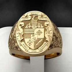 2024 New Arrival Retro Carved Men's Ring Noble Yellow Gold Plated Seal Engagement Wedding Ring Male Jewelry Banquet Party Gift