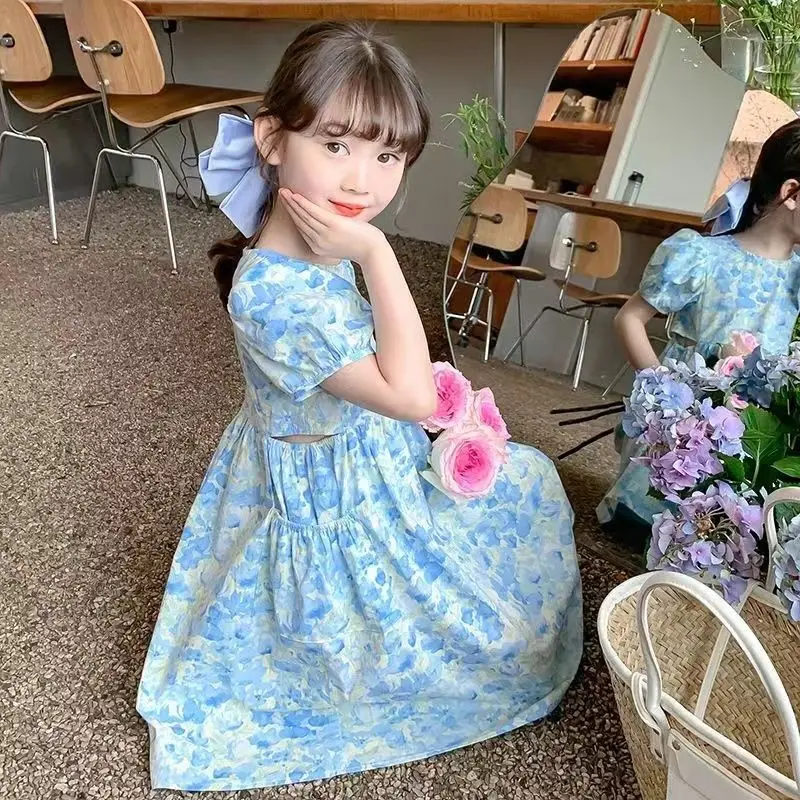 

Girl Dress Summer New Children's Clothes Vintage Cheongsam Dress Ink Painting Children's Princess Dresses Summer 4 8 11 12 Years