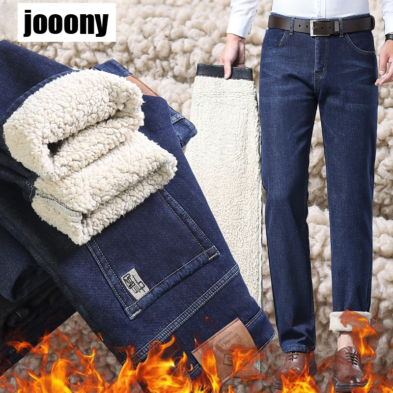 Thick Casual Thermal Denim Pants New Men Clothing Winter Warm Fleece Jeans Men Straight Stretch Male Business Work Trousers