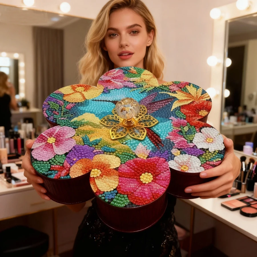 

2026 Diamond Painting Storage Box Flowers Wooden Jewelry Case Diamond Organizer Box DIY Sundries Organizer Case for Art Crafts