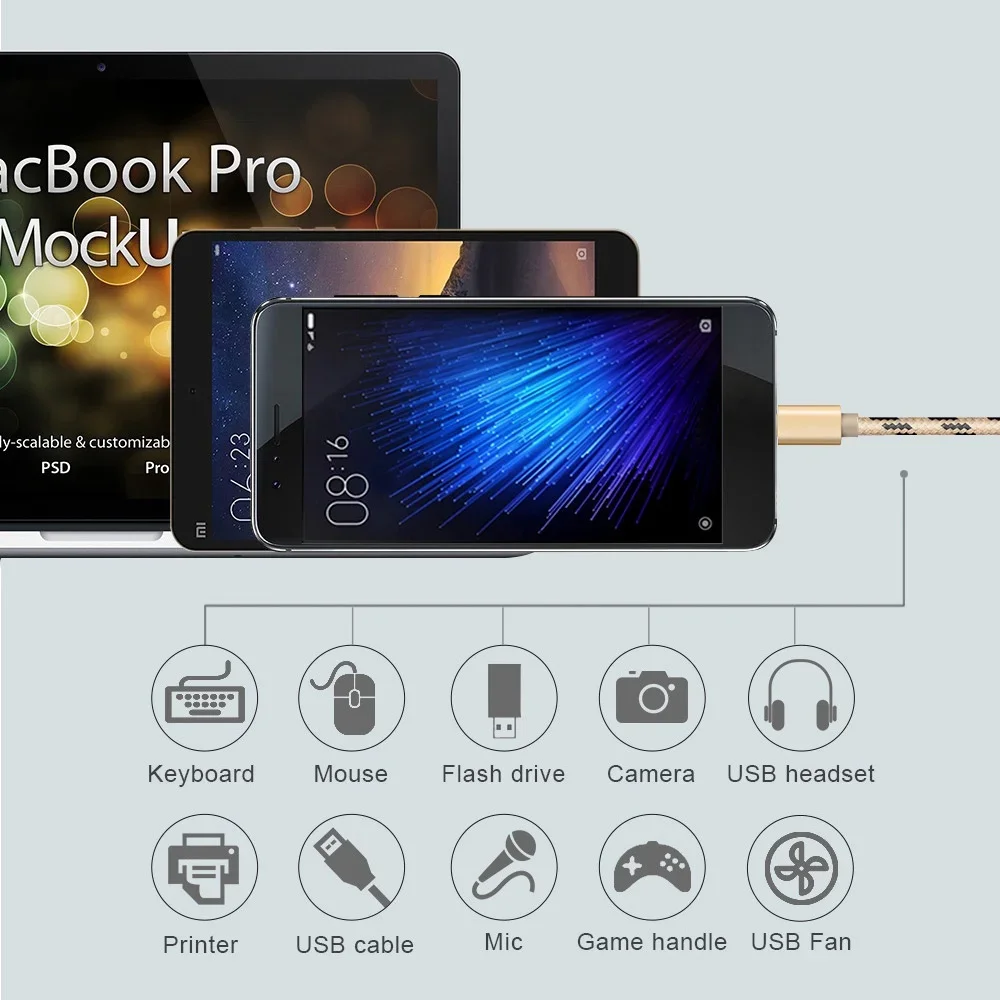 USB 3 0 OTG كابل محول نوع C مايكرو USB إلى أنثى USB سبائك الألومنيوم موصل النايلون مضفر أثناء التنقل #2