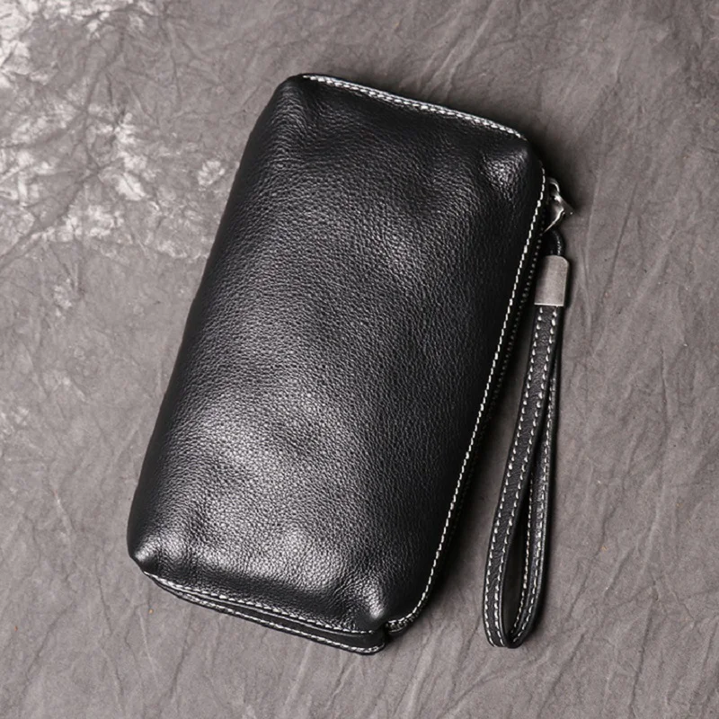

New men's genuine leather handbag fashion women's Clutch soft leather long purse unisesimple cowhide mobile phone bag