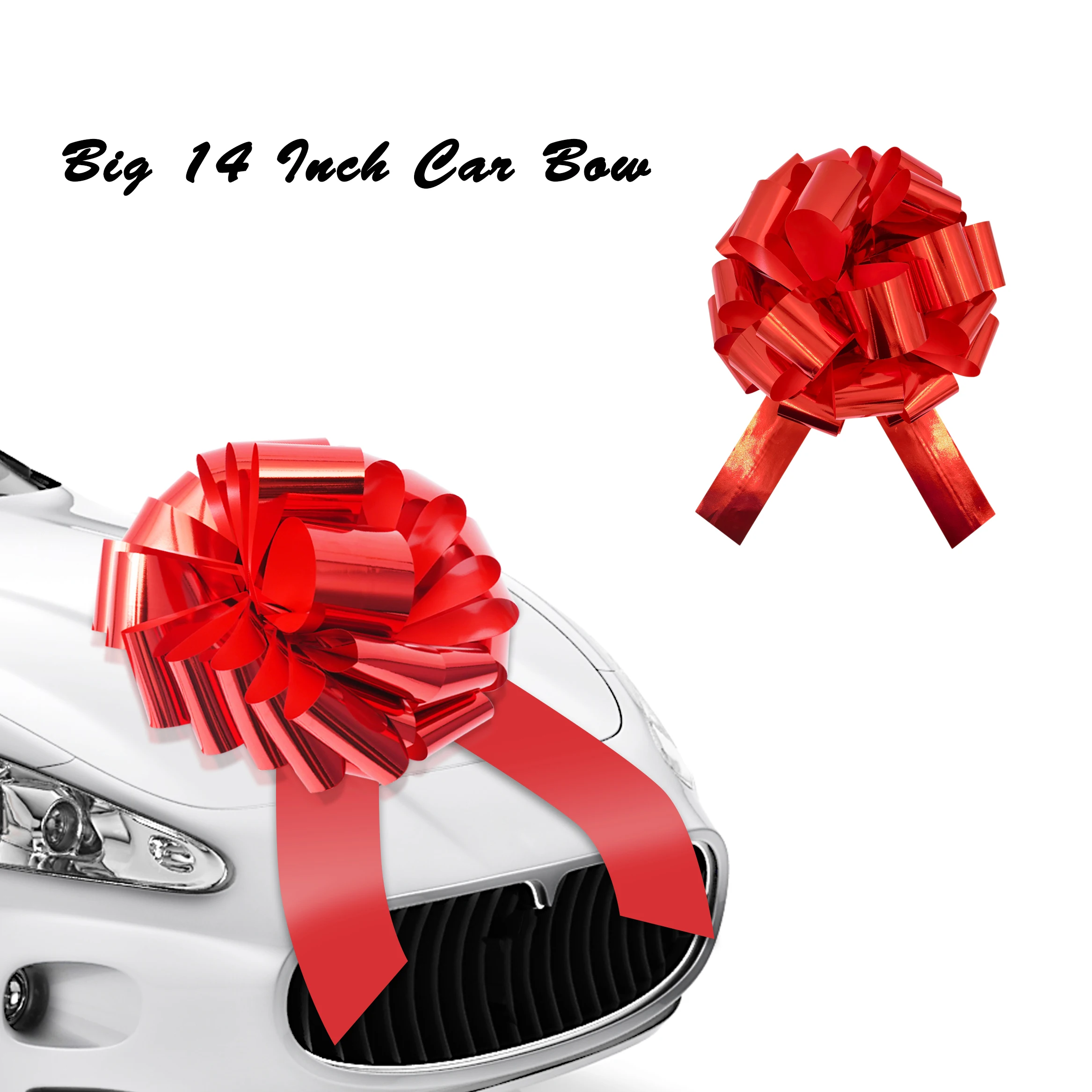 14 بوصة هدية كبيرة سحب القوس كبير معدني أحمر سيارة الانحناء الشريط لهدايا عيد ميلاد الزفاف التفاف عيد الميلاد ديكور المنزل