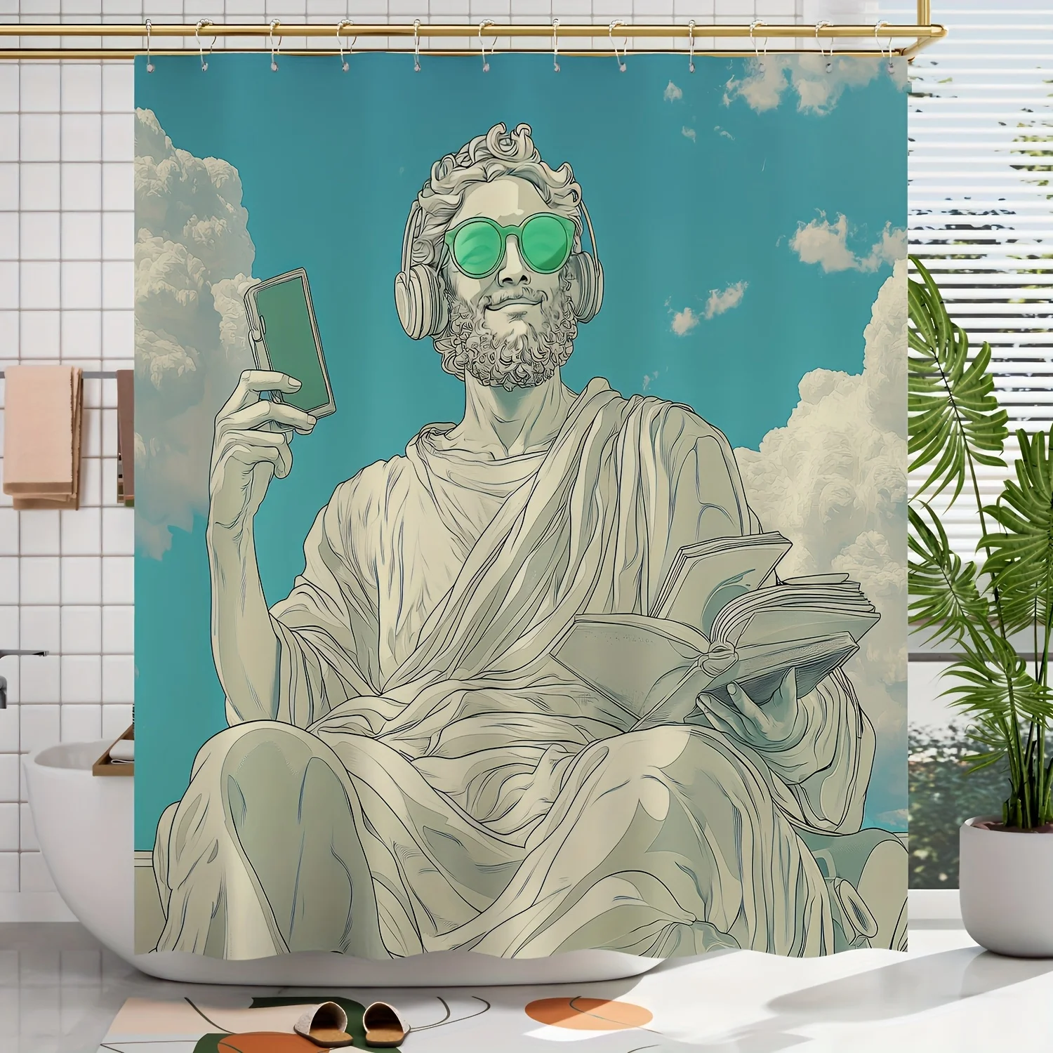 

1 шт., весенне-летняя модная статуя с цифровым принтом, занавеска для душа, украшение для ванной комнаты с бесплатными крючками в комплекте, машина была