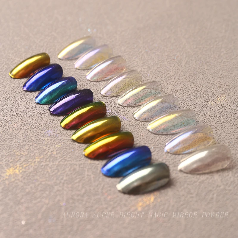FSIXCL أورورا مسحوق تأثير الكروم لمسمار الفن المهنية مانيكير الأظافر الديكور الملونة الصباغ الغبار CB سلسلة 9 ألوان