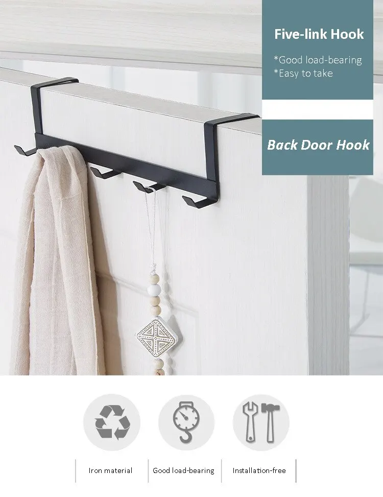Haken über der Tür, 5-Haken, für Zuhause, Badezimmer, Organizer, Kleidung, Mantel, Hut, Handtuchhalter, Badezimmer, Küchenzubehör – Detail 1