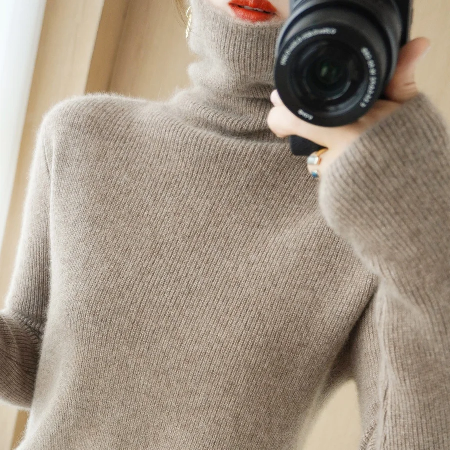 

Женская шерстяная вязаная водолазка с высоким воротником и длинным рукавом, осенне-зимняя, новая модная облегающая модель для ношения под одеждой