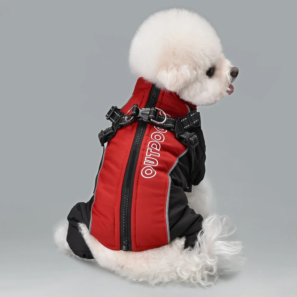 Geschirr Overall Hundekleidung Kleiner Welpe Mittelgroßes Tier Haustier Windjacke Schneeoverall Winter Fleece Polsterung Pudel York Schneeanzug – Detail 10
