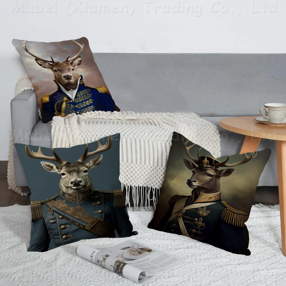 Victorian Renaissance Vintage Highland Stag With Whiskey Smoking Pillow Gift Home Office Decoration Cushion CoverPillow Case