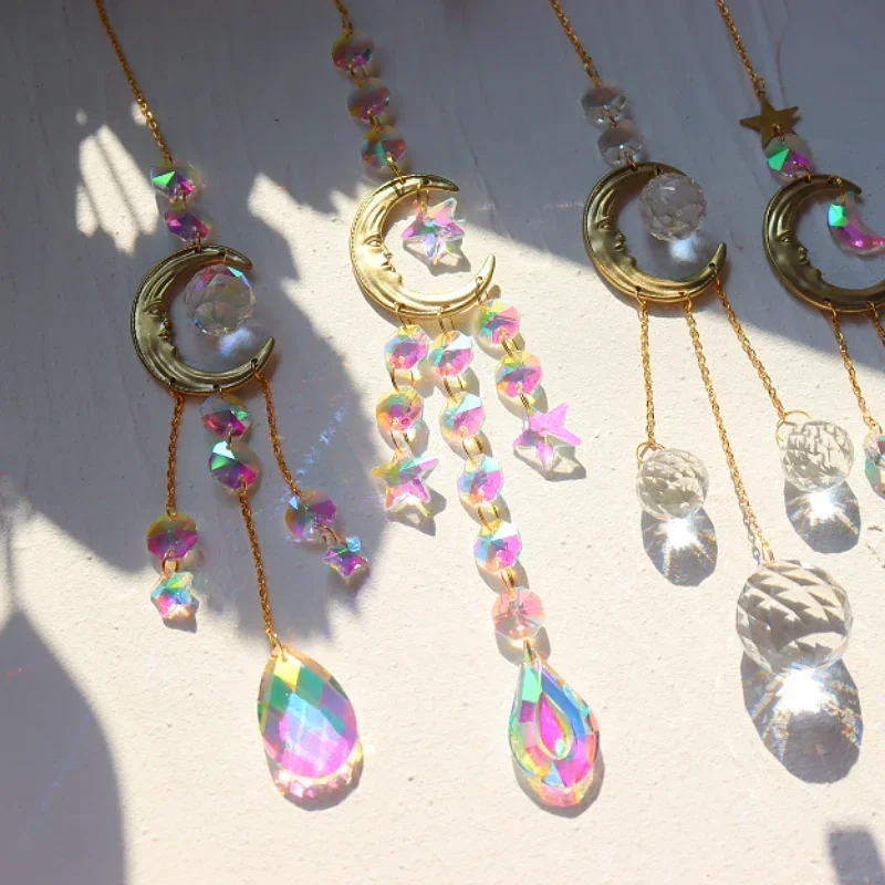 1 Piece of Crystal Chime Sun Visor Family Bedroom Balcony Sun and Moon Prism Decoration Sun Catcher Pendant