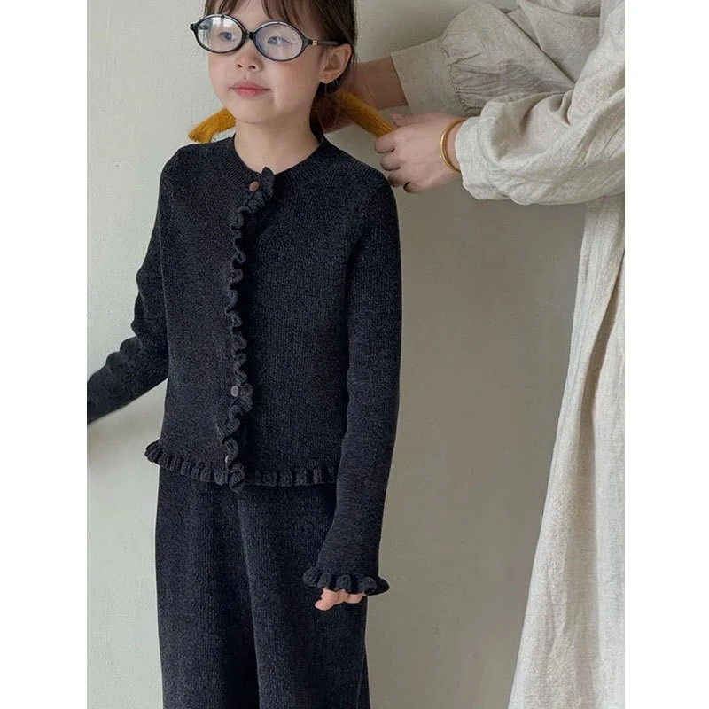 

Girls' Spring and Autumn Suit 2025 New Style Children's Coat Big Children's Pants Black Kids Fashion Two Piece Set