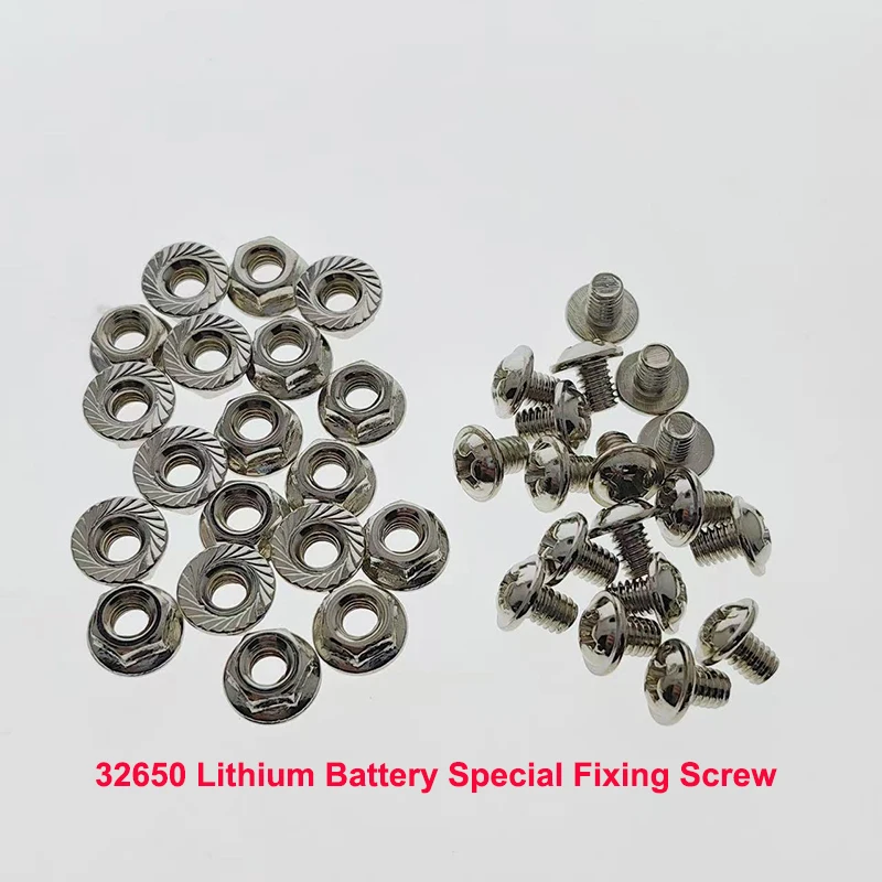 100Pcs 32650 Lithium Battery Fixing Bolt Set M4*4 with Gasket Screw M4 Flange Nut Battery Pack Hardware Fasteners