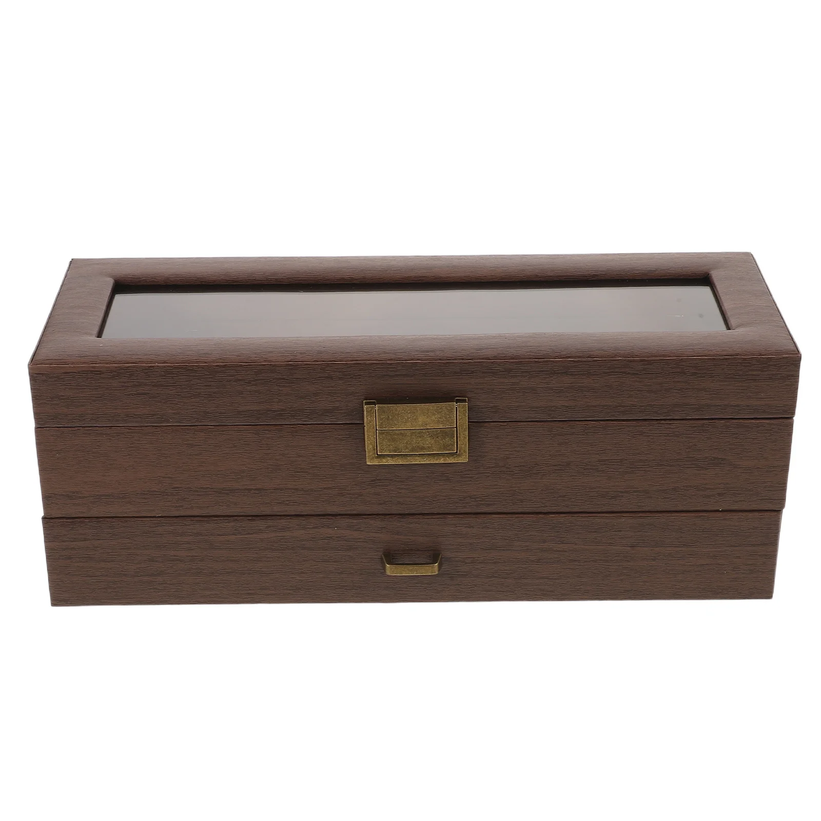 

Elegant Brown Wooden Watch Box Glass Lid Double Slot Organizer Jewelry Storage Display Case Men Women Womens Watch Box