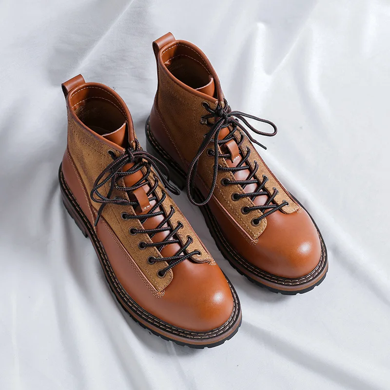 Boutique New Internet Famous High Top Men Motorcycle Boots Fashionable Color Matching Anti-skid Personalized Casual Boots