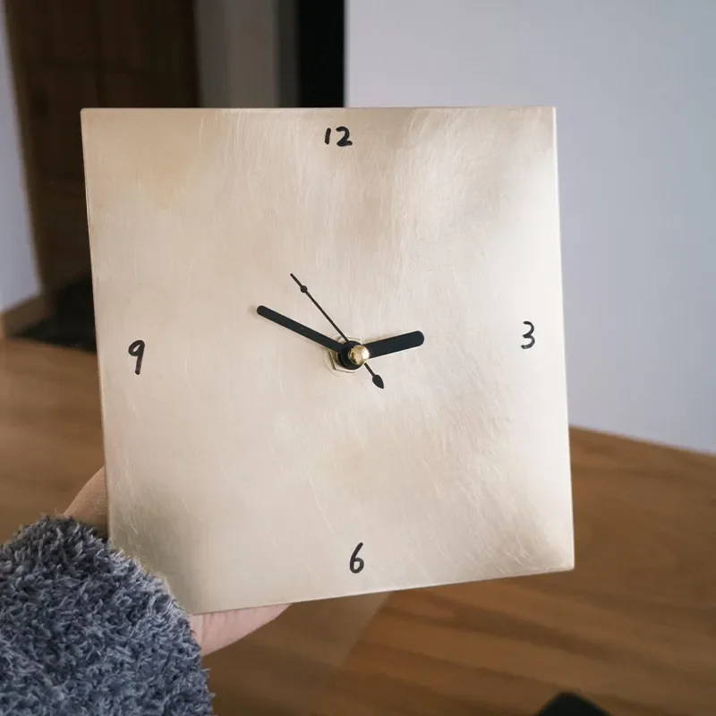 Italian minimalist metallic square wall clock, entryway decorative painting, entryway wall mural with light luxury