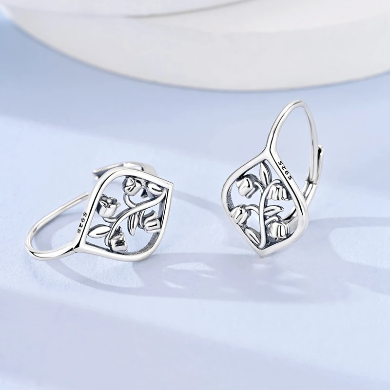 925 Sterling Silver Earrings Women Zirconium Vintage Lily of the Valley Hoop Earring For Anniversary Wedding Jewelry Gifts