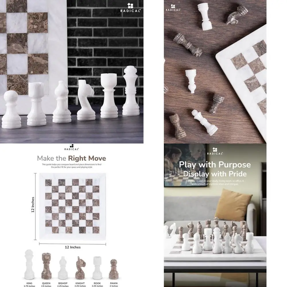 

Luxury 12 Oceanic Marble Chess Set in Grey & White for Adults, Handcrafted Classic Board Game, Premium Decor Gift