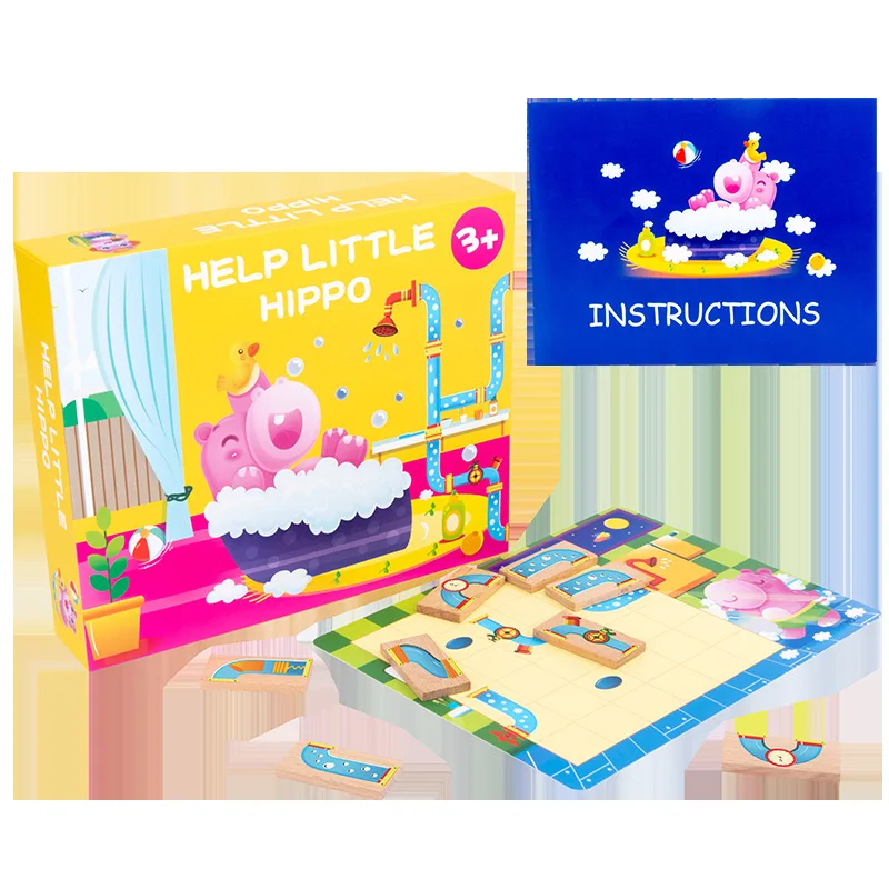 

Preschool Kids Early Enlightenment Education Multifunctional Jigsaw Toys Wooden Hippo Bathing Puzzle Training Thinking Logic Toy