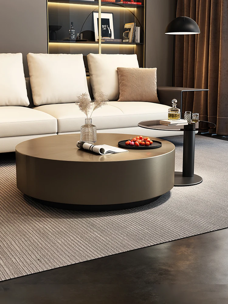 

bronze slate round minimalist coffee table living room home light luxury modern simple small apartment designer