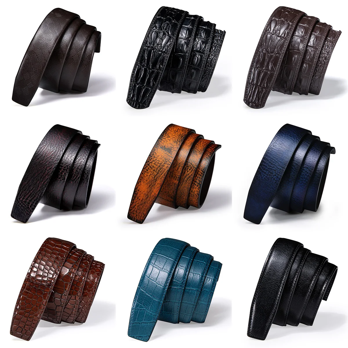 3.5cm Cowskin Genuine Leather Belts for men Replacement Belt without buckle Crocodile Solid Brown Blue Red Black Leather Belts