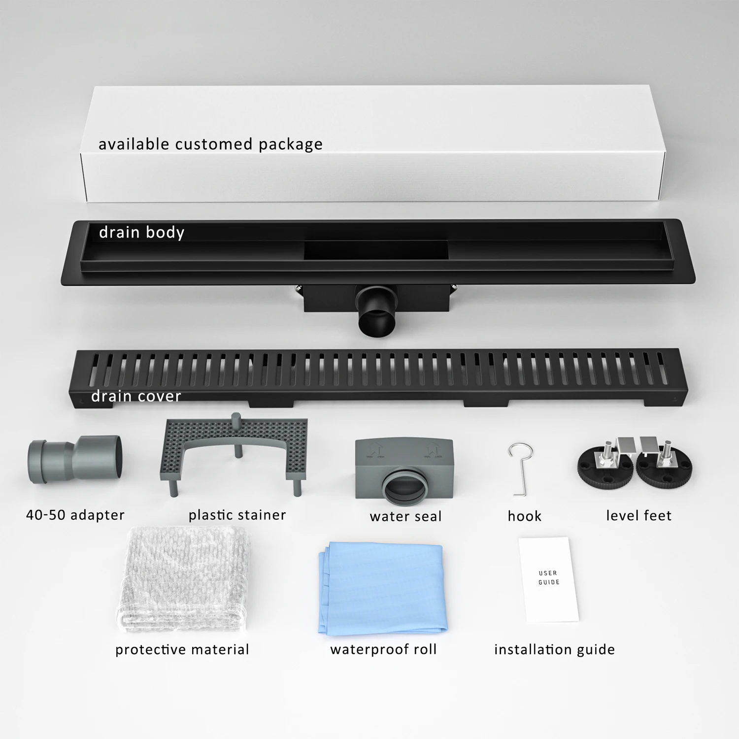 استنزاف دش من الفولاذ المقاوم للصدأ مطلي بالكروم باللون الأسود الاحترافي مع غطاء شبكي قابل للإزالة للحمام #6