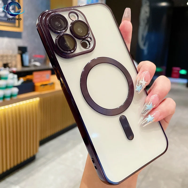 高級感あふれる電気メッキ加工 マグセーフ対応 ワイヤレス充電対応 iPhone 11/12/13/14/15/16 Pro Max/16 Plus用 シリコン製耐衝撃カバー