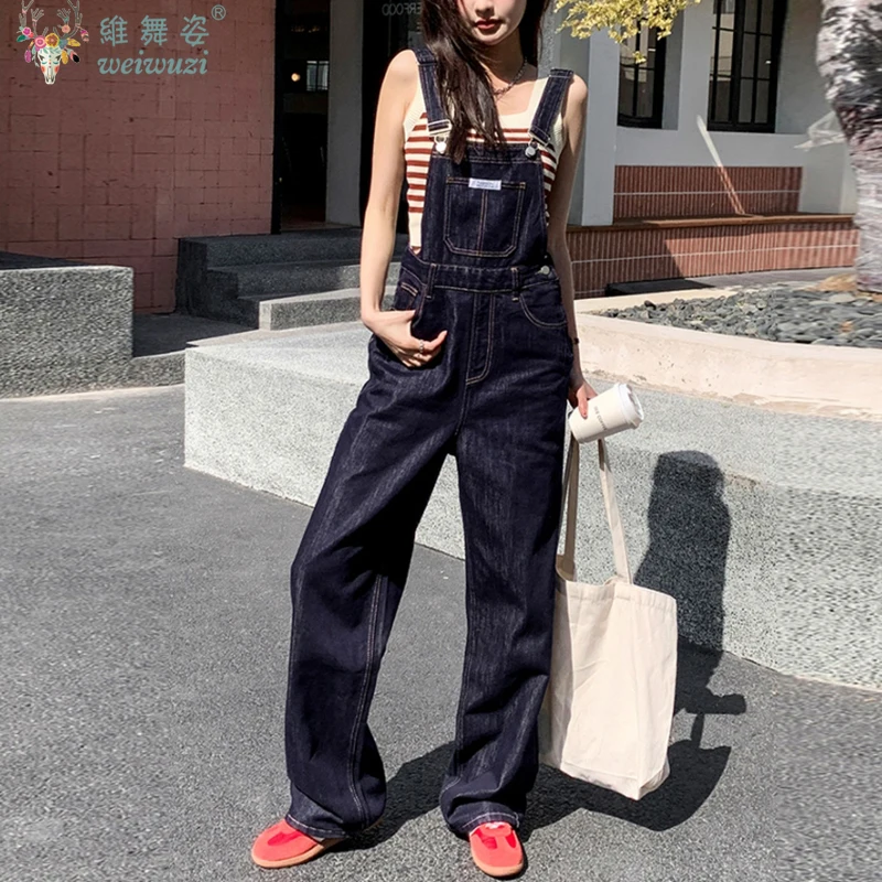 Y2k Women's Straight Leg Cowboy Overalls Chic Blue Wide Leg Jeans Autumn Loose Denim Jumpsuit Outdoor Sportswear Causal Outfits