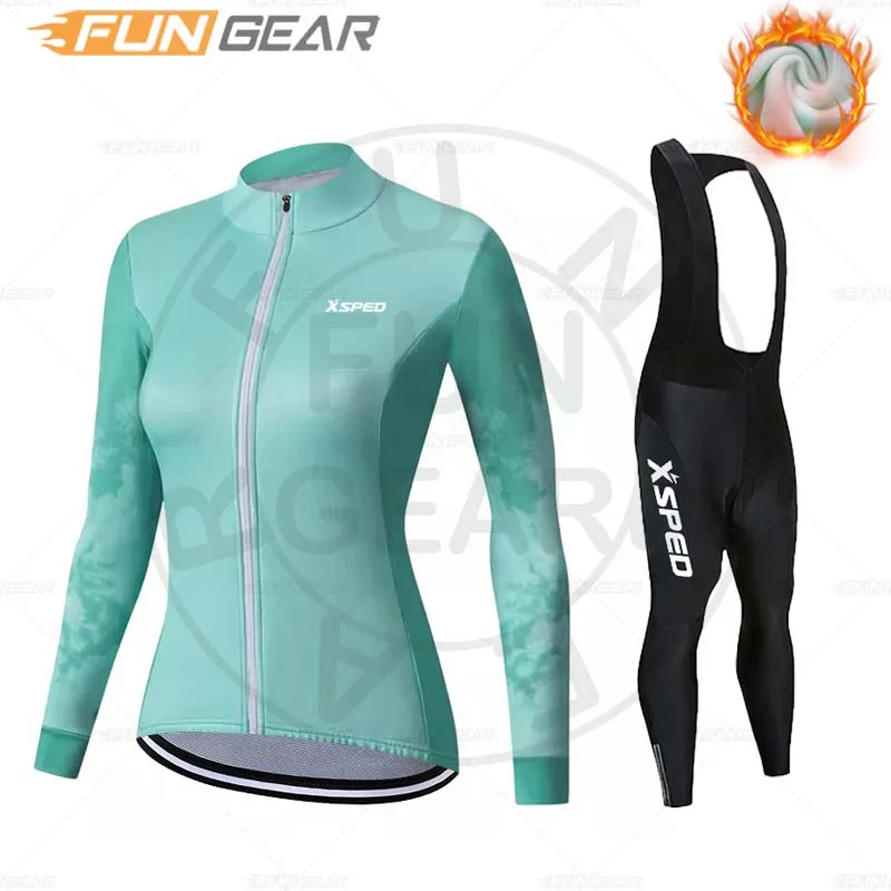 

Winter 2024 Thermal Fleece Women Long Sleeve Cycling Jersey Sets Mountian Bicycle Clothes Wear Ropa Ciclismo Racing Bike Set MTB