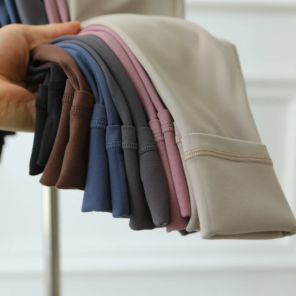 بنطلون يوجا نسائي عالي الخصر مبطن بالفرو، ضيق ومرن للتنحيف والتحكم في البطن، بنطلون طويل كاجوال من النايلون والسباندكس