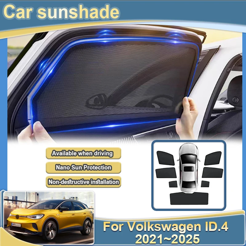 

For Volkswagen ID.4 Accessories VW ID4 ID 4 2021~2024 2025 Car Mesh Sun Visor Curtains On Auto Windows Sun Shade Car Accessories