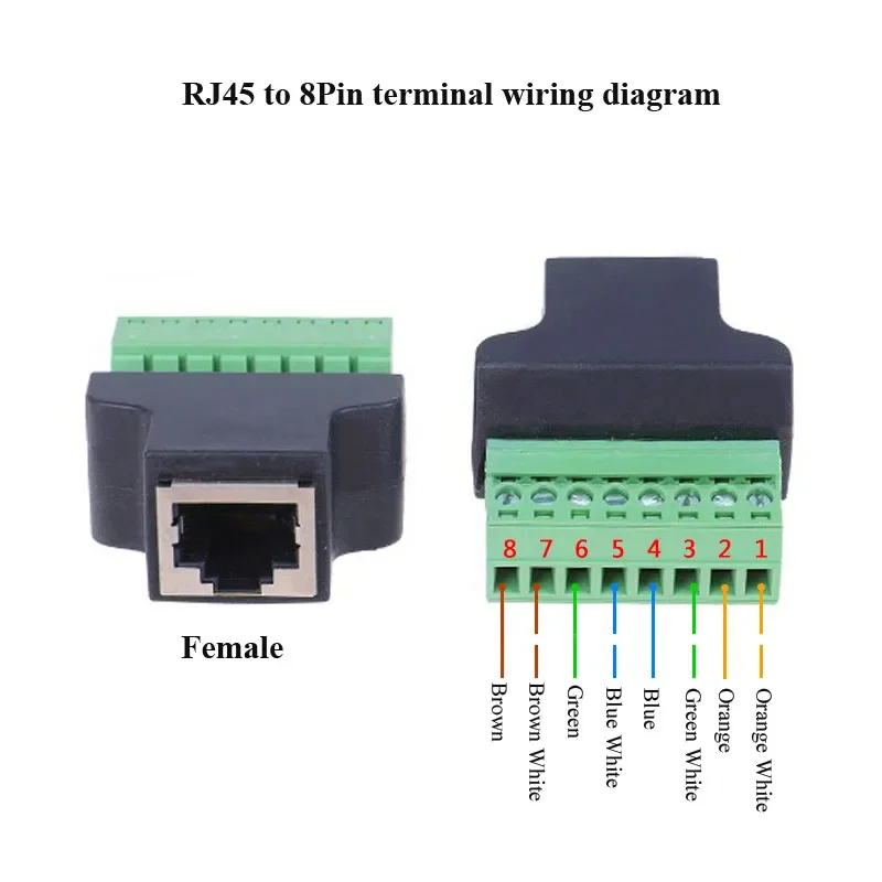 Shielded RJ45 to 8Pin Solderless Network Cable Extension Adapter Green 8P8C Male Female Wiring Terminal Connector Welding-free