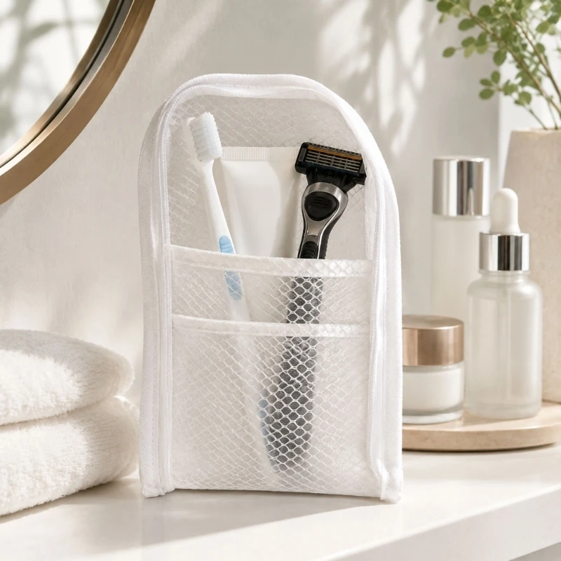 Portable Toiletry Storage for Travel, Lightweight Zippered Toothbrush Bags with Water Resistant Separation J0MC