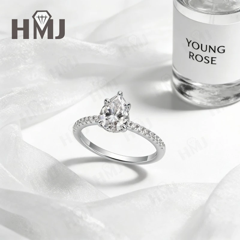 1ct Moissanite Ring D Color VVS1 Clarity Pear Cut S925 Sterling Silver Fine Jewelry For Women Anniversary Engagement Wedding - view 2