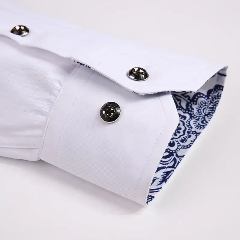 قميص رجالي بياقة بورسلين زرقاء وبيضاء ، طية صدر ، بلون سادة ، أكمام طويلة ، كلاسيكية وأنيقة ، جودة عالية ،