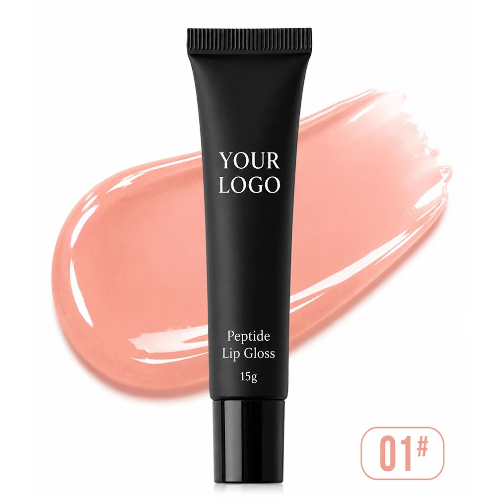 15g Private Label Lip Gloss Custom Logo 20-Shade Peptide Lip Glaze Black Tube Moisturizing Peptide Lipgloss Makeup Wholesale