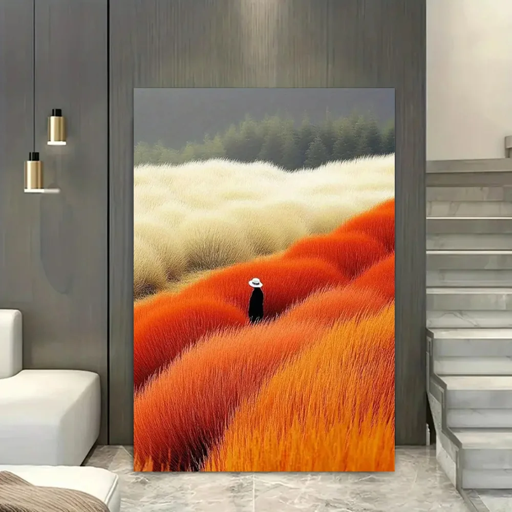 Modern Abstract Landscape Poster and Prints Beige Orange Flower Field Canvas Painting Wall Art Picture for LivingRoom Home Decor
