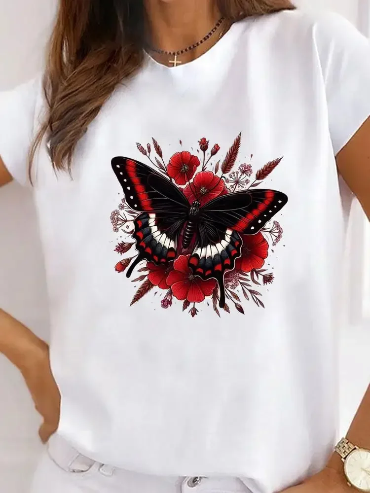 T-shirt manches courtes col rond pour femmes, joli papillon, graphique, populaire, décontracté, vêtements à la mode, imprimé, Y2K
