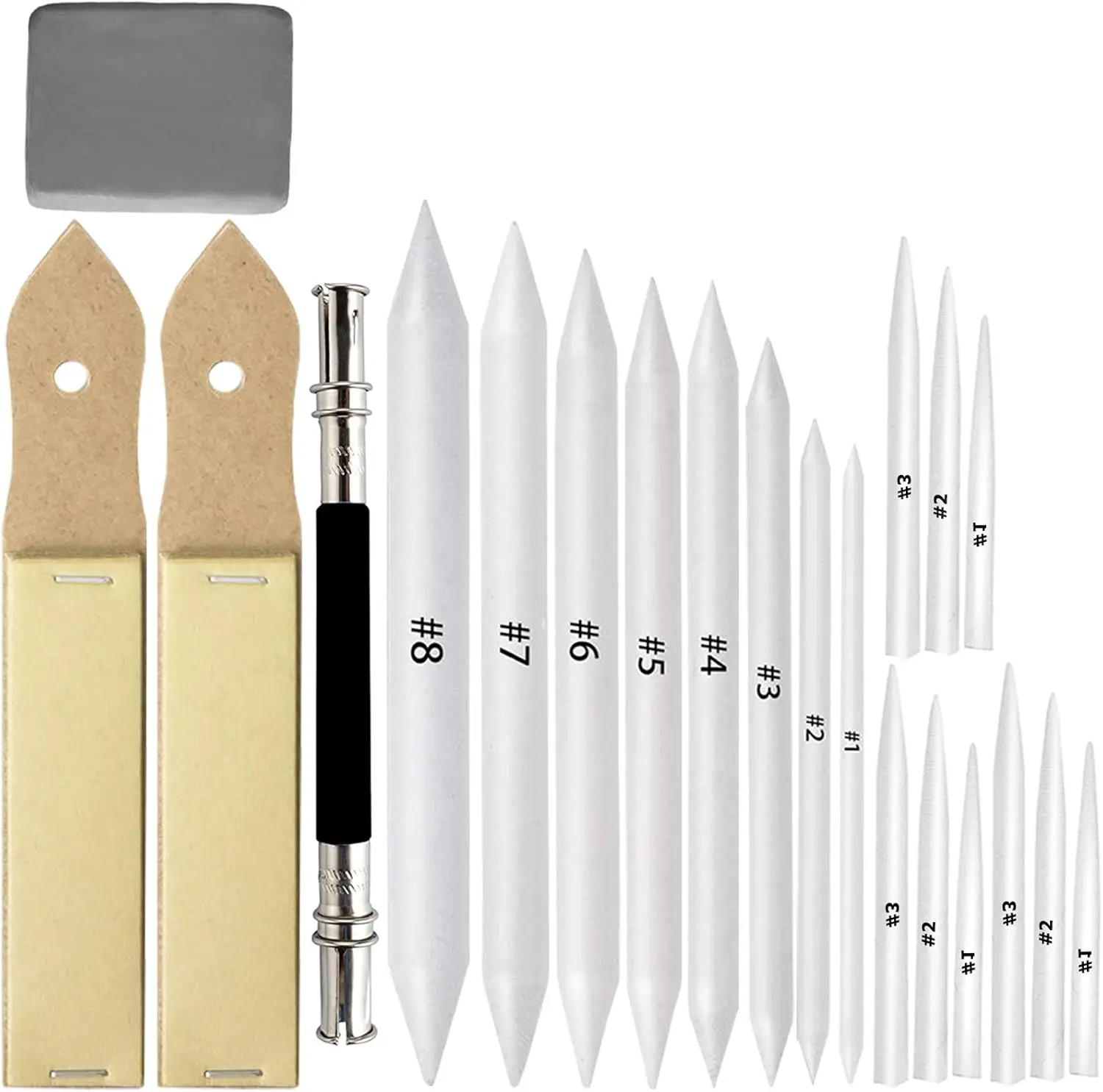 

21 Pcs Blending Stumps & Tortillions Set with Sandpaper Sharpener, Pencil Extender, Kneaded Eraser for Sketching