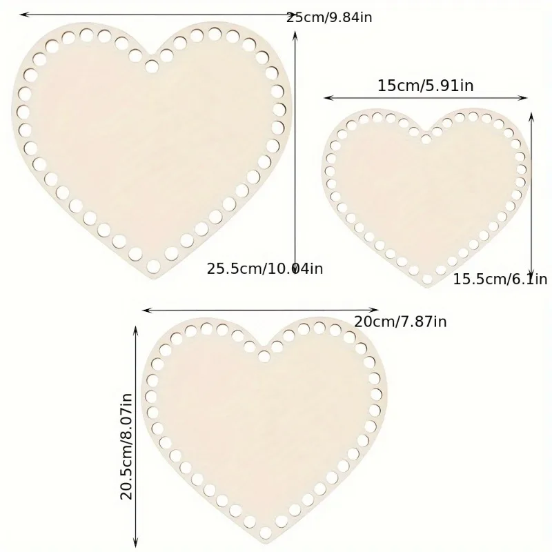 3pcs Heart-Shaped Crochet Basket Base Plate,DIY Heart-Shaped Blank Wooden Board  Embroidery Hoop Embroidery Frame Hole Plate - view 5