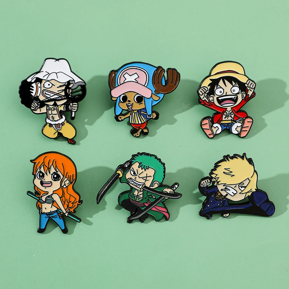 6 Pcs ONE PIECE Cartoon Brooch Usopp Luffy Nami Fashion Enamel Pin Metal Badge Jewelry Clothing Backpack Accessories Gift view 6