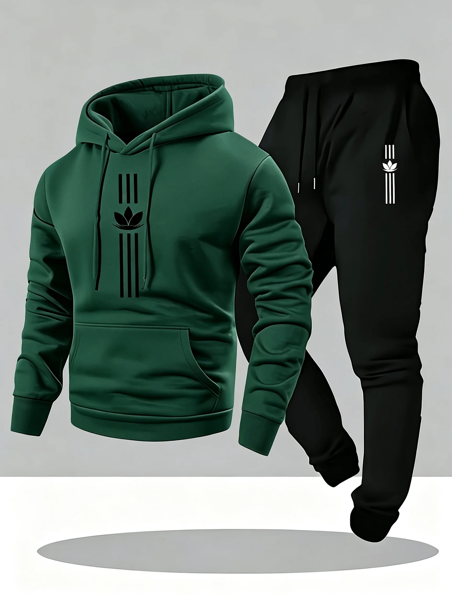メンズ花柄縦縞グラフィック2ピーストラックスーツプルオーバー - Graphic Hoodie Streetwear のレビューと価格