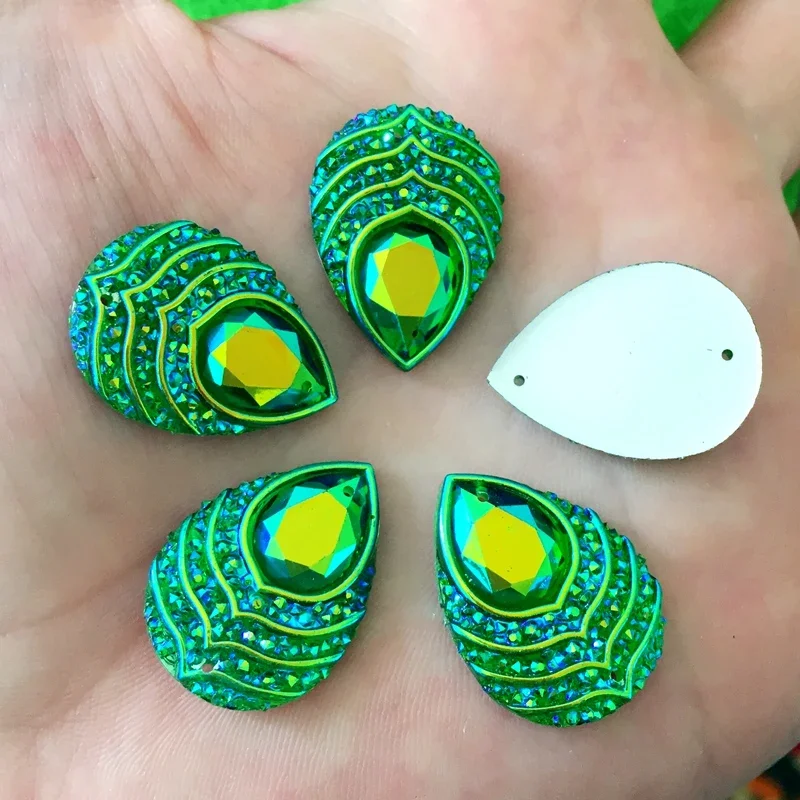 DIY 20PCS 18*25 mm AB drop resin hand seam drilling peacock eye resin crafts wedding decoration 2 hole resin drill