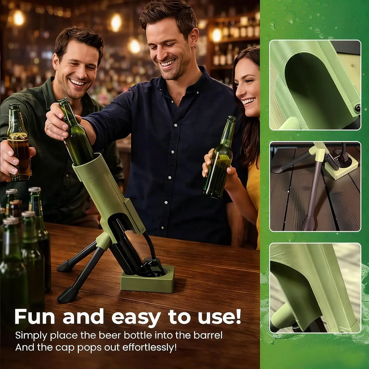 Heavy-Duty Mortar Design Bottle Opener Hands Free Push Type Cap Launcher Suitable For 33mm 51mm Beer Bottle Caps