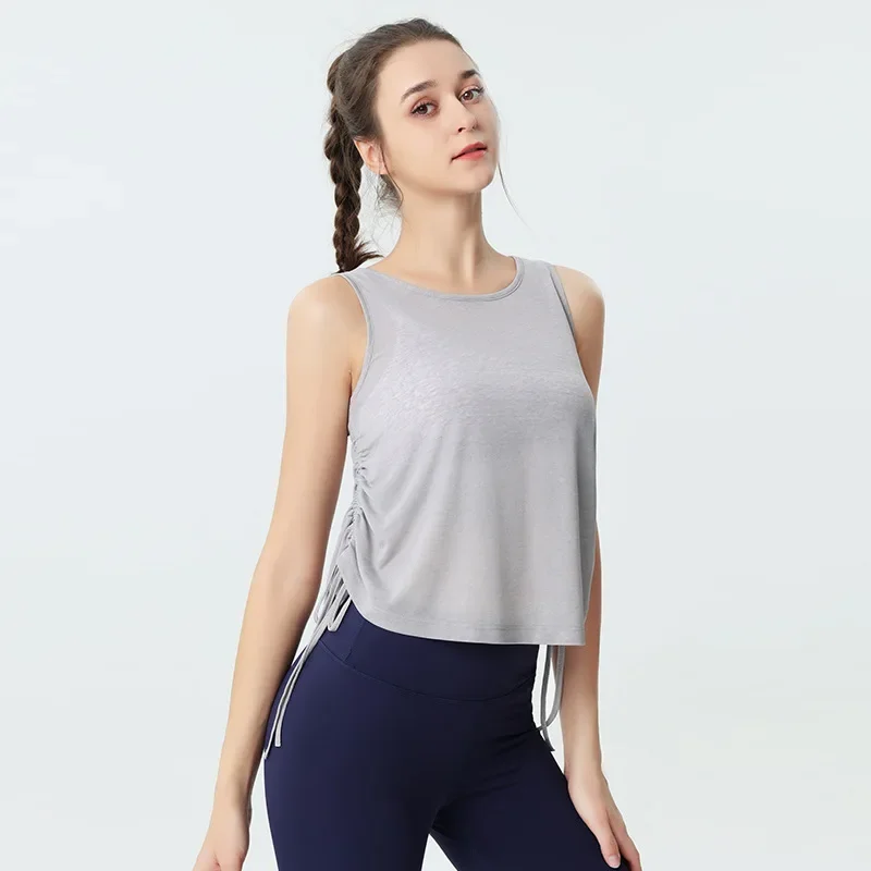 Drawstring Sports Top Women's Loose Casual Quick-drying Sleeveless Yoga Vest Thin Fitness Top