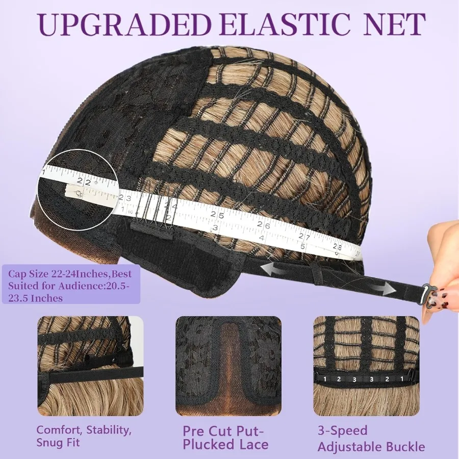 14 بوصة أومبير شقراء الباروكات للنساء طول الكتف موجة شعر مستعار مع قطع الدانتيل شعري الجزء الأوسط الطبيعي متموج بوب الاصطناعية H