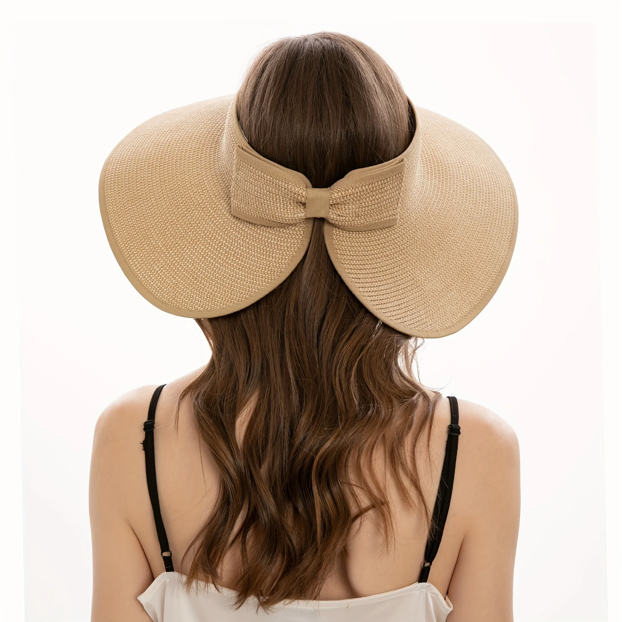 Sombrero de sol de playa para mujer, accesorios de playa, visera enrollable de ala ancha, sombrero para mujer, visera de ala ancha para mujer, protección solar, paja V