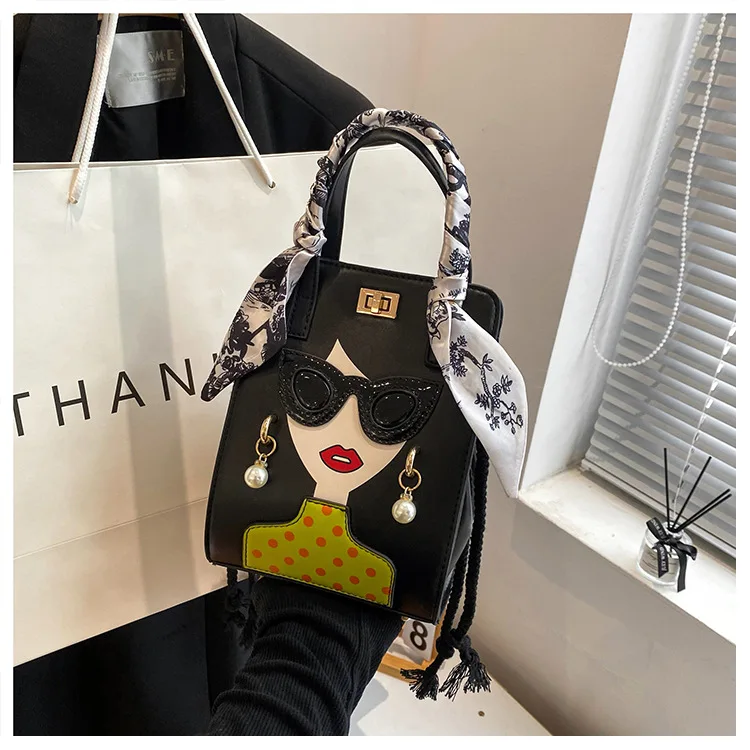 

2025 Trendy Cartoon Print Bucket Bag - Cute Crossbody & Shoulder Handbag for Women