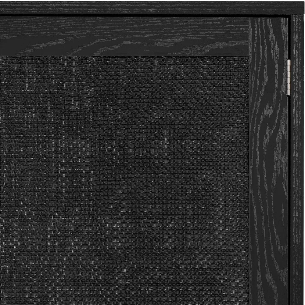 Kitchen Storage Cabinet with Black Painted Rattan Doors for Dining and Hallway Use