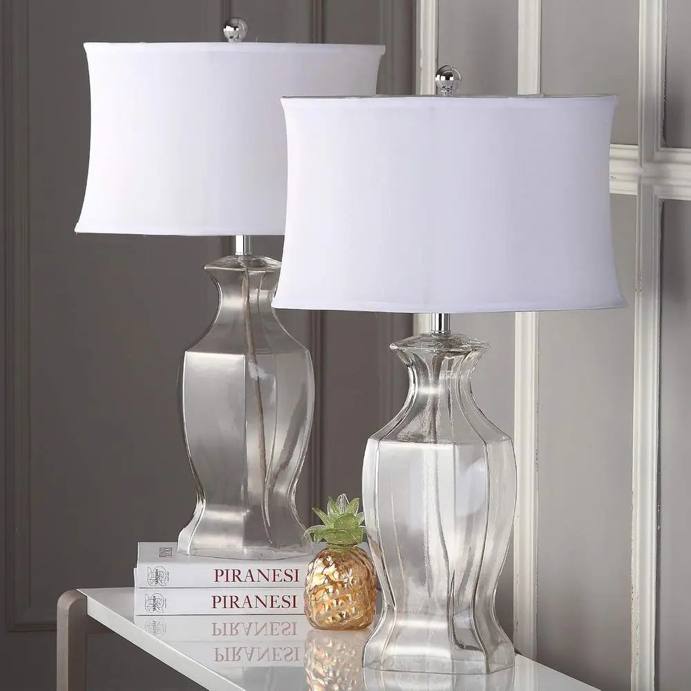 Clear Glass 28-inch Table Lamp Set for Bedroom, Living Room, and Office Desk with 2 LED Bulbs view 4